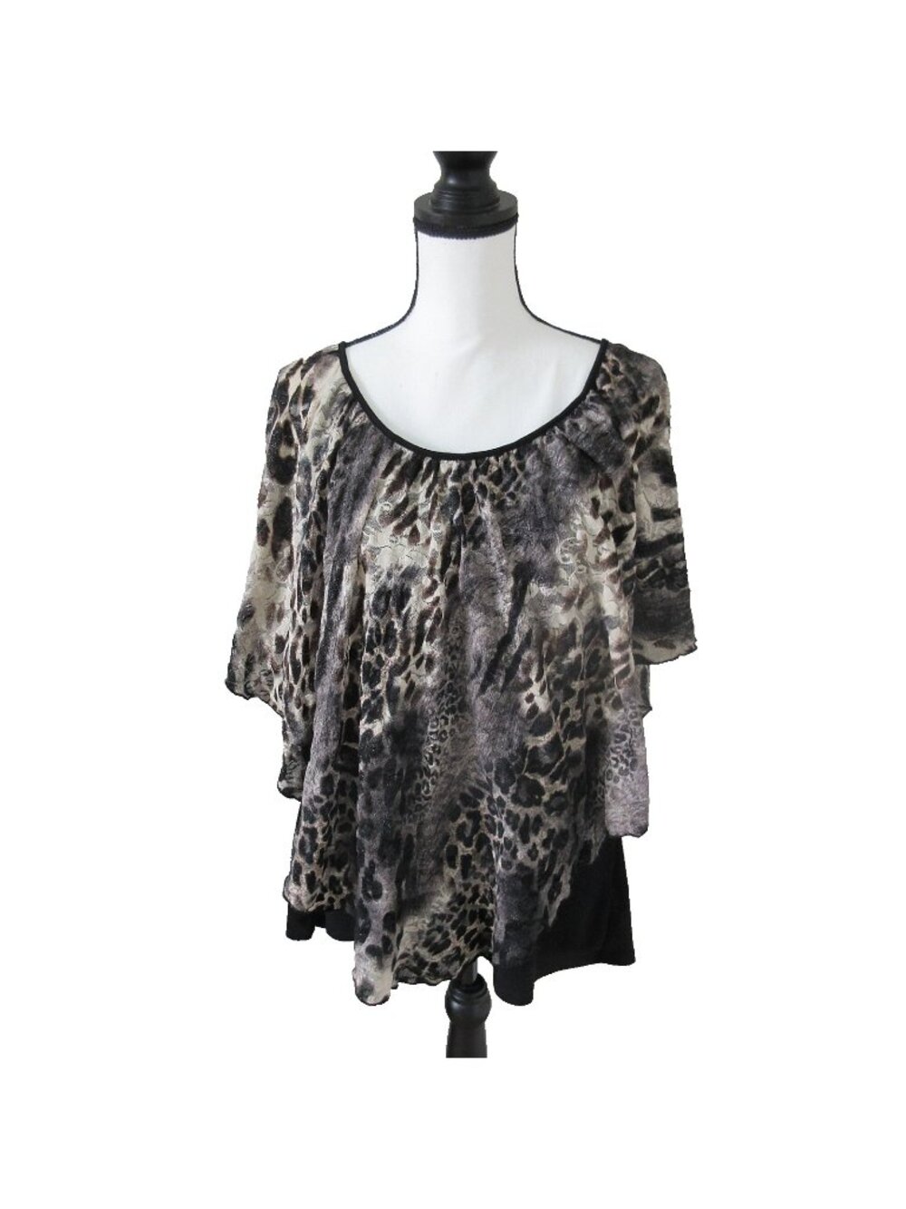 Cato Womens 22/24 Double-Layer Animal Print Blouse Flowy Silhouette Whimsical